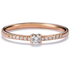 Solitario "Isabella" de oro rosa con diamante talla brillante y diamantes en garra