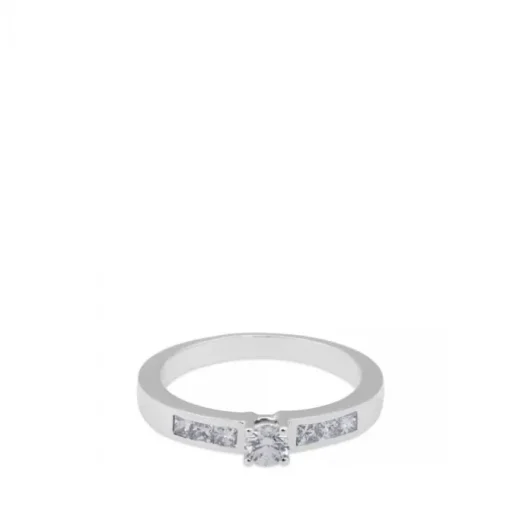 Solitario media alianza de oro blanco con diamante central talla brillante