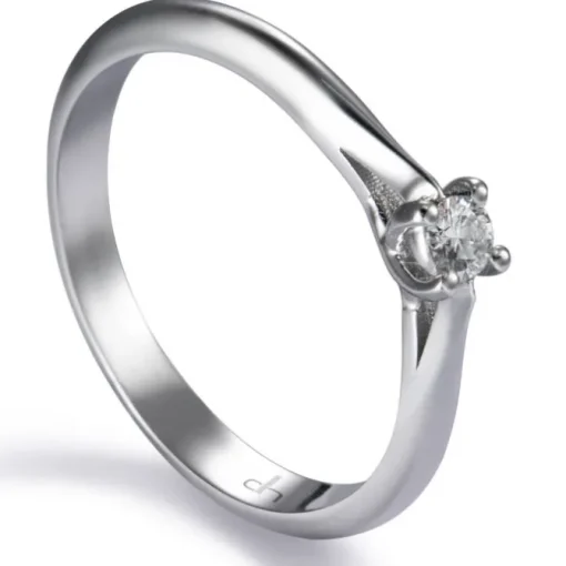 Solitario "Olivia" de oro blanco con diamante talla brillante 0.08 quilates