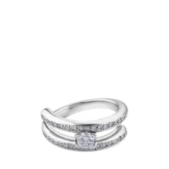 Solitario "Twins" de oro blanco con diamante central 0.34 quilates en garra y pavé en montura