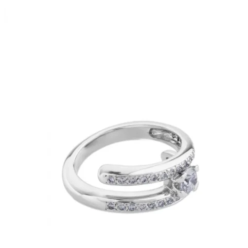 Solitario "Twins" de oro blanco con diamante central 0.34 quilates en garra y pavé en montura