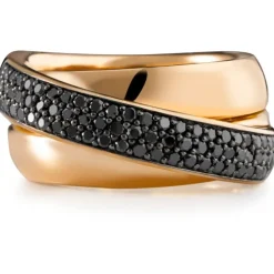 Sortija ancha de oro rosa con diamantes negros