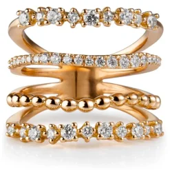 Sortija ancha de oro rosa con diamantes