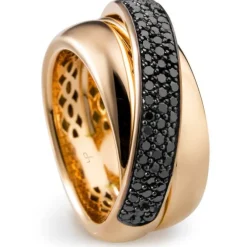 Sortija ancha de oro rosa con diamantes negros