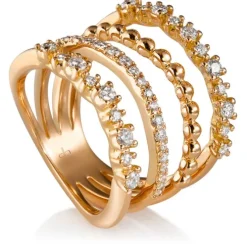 Sortija ancha de oro rosa con diamantes