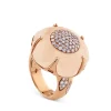 Sortija Bon ton de oro rosa con cuarzo lechoso y pavé de diamantes
