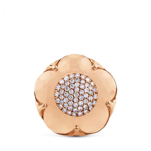 Sortija Bon ton de oro rosa con cuarzo lechoso y pavé de diamantes