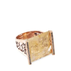 Sortija 'By You' de oro rosa con cuarzo rutilado y diamantes laterales negros