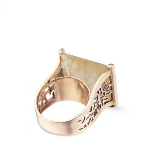 Sortija 'By You' de oro rosa con cuarzo rutilado y diamantes laterales negros