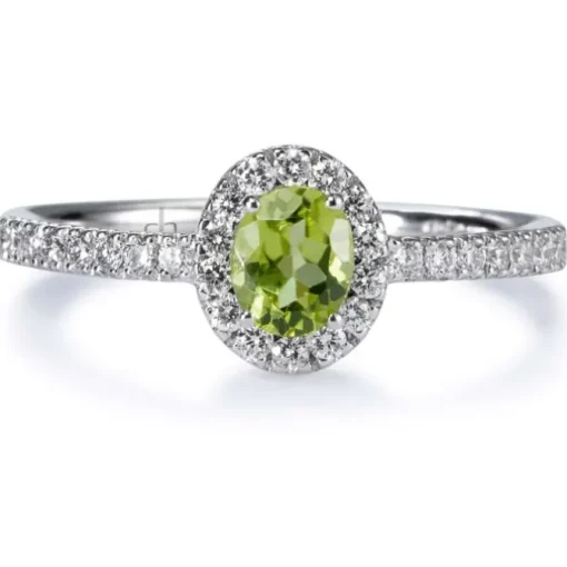 Sortija "Caramelo" de oro blanco con Peridoto talla oval y diamantes