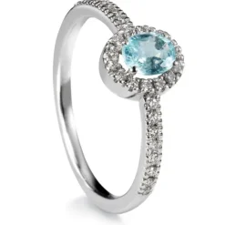 Sortija "Caramelo" de oro blanco con Turmalina Paraíba talla oval y diamantes