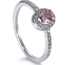 Sortija "Caramelo" de oro blanco con morganita talla oval y diamantes