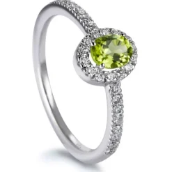 Sortija "Caramelo" de oro blanco con Peridoto talla oval y diamantes