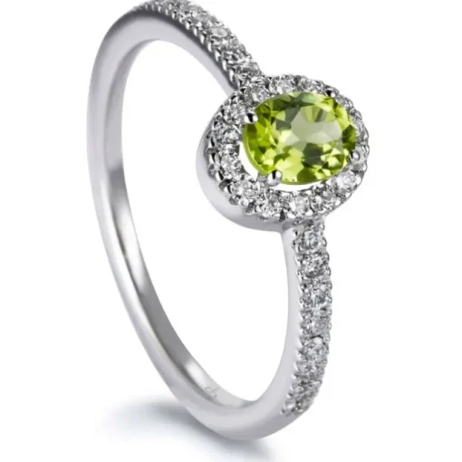 Sortija "Caramelo" de oro blanco con Peridoto talla oval y diamantes