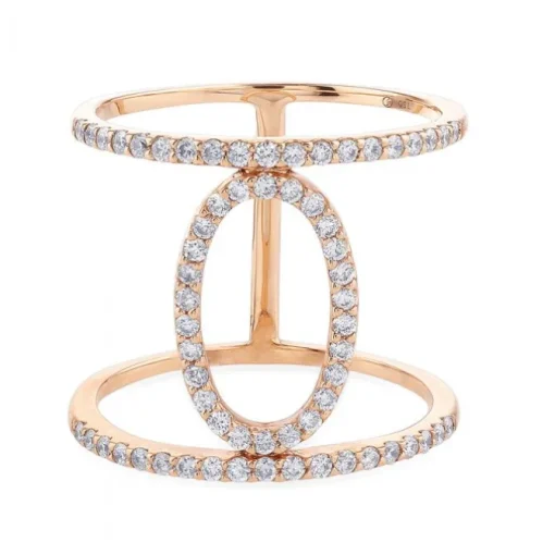 Sortija con círculo ovalado de oro rosa con pavé de diamantes
