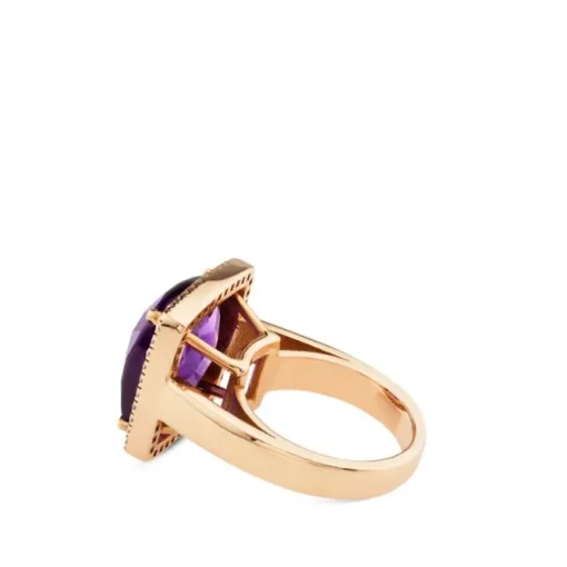 Sortija cuadrada de oro rosa con amatista y pavé de diamantes