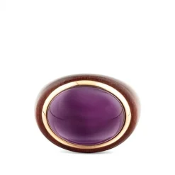 Sortija de madera burdeos y oro rosa con amatista