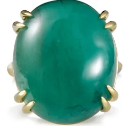 Sortija de oro amarillo esmeralda cabujón oval