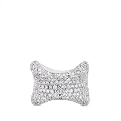 Sortija de oro blanco ancha con pavé de diamantes