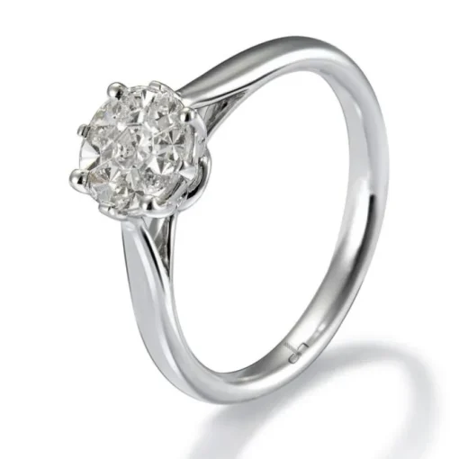 Sortija de oro blanco con diamantes y engaste invisible en 8 garras
