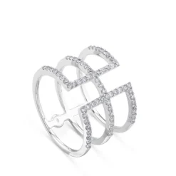 Sortija de oro blanco con hileras de diamantes