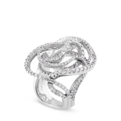 Sortija de oro blanco con curvas en pavé diamantes