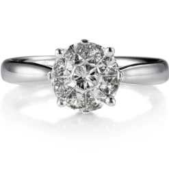 Sortija de oro blanco con diamantes y engaste invisible en 8 garras