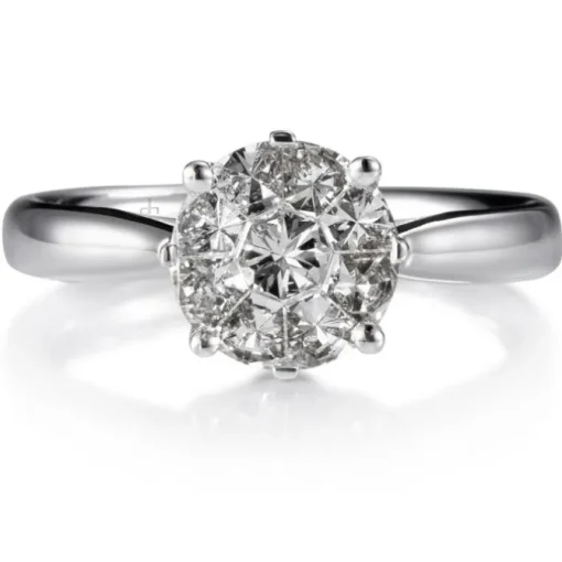 Sortija de oro blanco con diamantes y engaste invisible en 8 garras