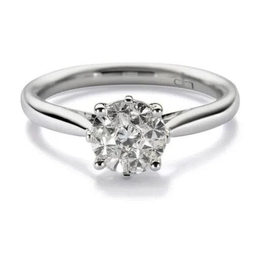 Sortija de oro blanco con diamantes y engaste invisible en 8 garras
