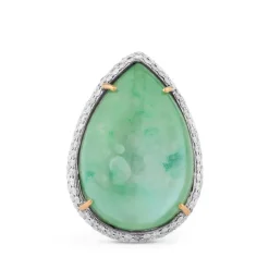 Sortija de oro blanco con doblete de cuarzo verde y nácar talla marquise y pavé de diamantes