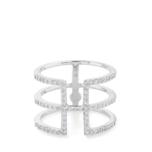 Sortija de oro blanco con hileras de diamantes