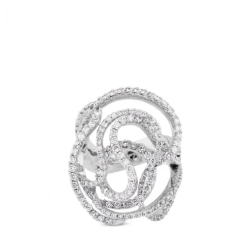 Sortija de oro blanco con curvas en pavé diamantes