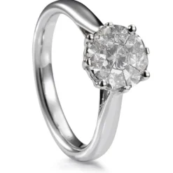 Sortija de oro blanco con diamantes y engaste invisible en 8 garras