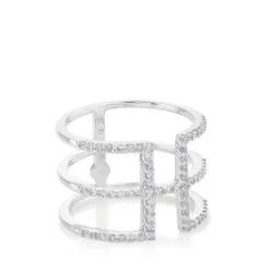 Sortija de oro blanco con hileras de diamantes