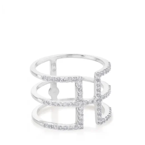 Sortija de oro blanco con hileras de diamantes