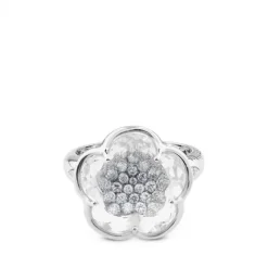 Sortija de oro blanco línea Bon Ton de Pasquale Bruni con cuarzo blanco y laterales con pavé de diamantes