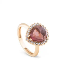 Sortija de oro rosa con amatista talla pera y brillantes