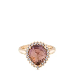 Sortija de oro rosa con amatista talla pera y brillantes