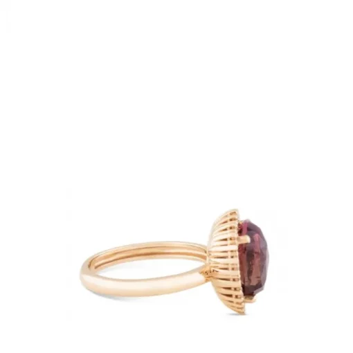 Sortija de oro rosa con amatista talla pera y brillantes