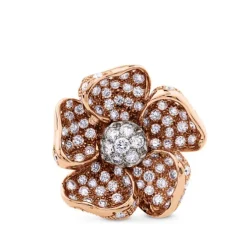 Sortija de oro rosa con flor full pavé de diamantes