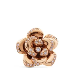 Sortija de oro rosa con flor de pétalos movibles con diamantes