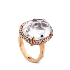 Sortija de oro rosa con topacio blanco y orla de diamantes