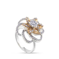 Sortija "Hypnose" con flor de oro blanco y oro rosa con diamantes