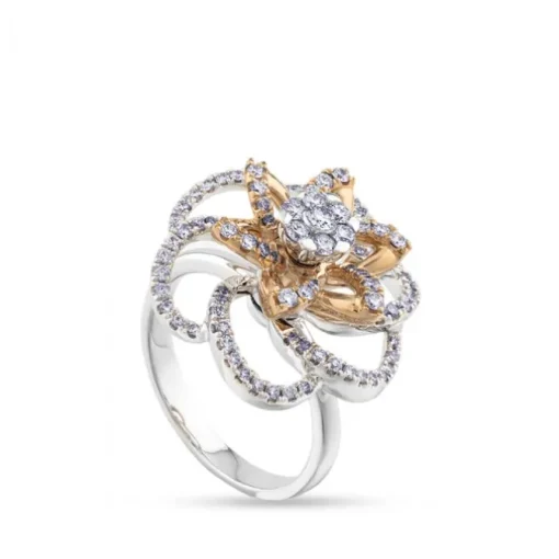 Sortija "Hypnose" con flor de oro blanco y oro rosa con diamantes