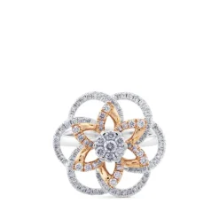 Sortija "Hypnose" con flor de oro blanco y oro rosa con diamantes