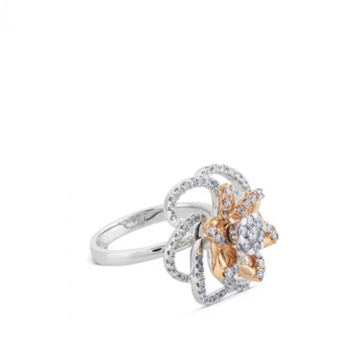 Sortija "Hypnose" con flor de oro blanco y oro rosa con diamantes
