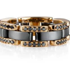 Sortija "Link" de oro rosa con cerámica y diamantes negros