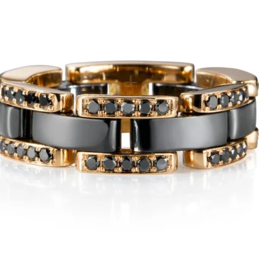 Sortija "Link" de oro rosa con cerámica y diamantes negros