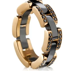 Sortija "Link" de oro rosa con cerámica y diamantes negros