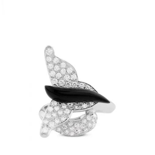 Sortija Mariposa de oro blanco con diamantes y onix